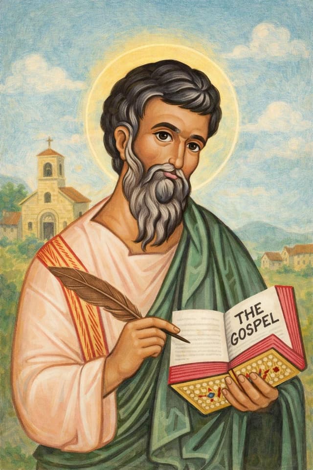 Illustration of Saint Matthew writing scripture.