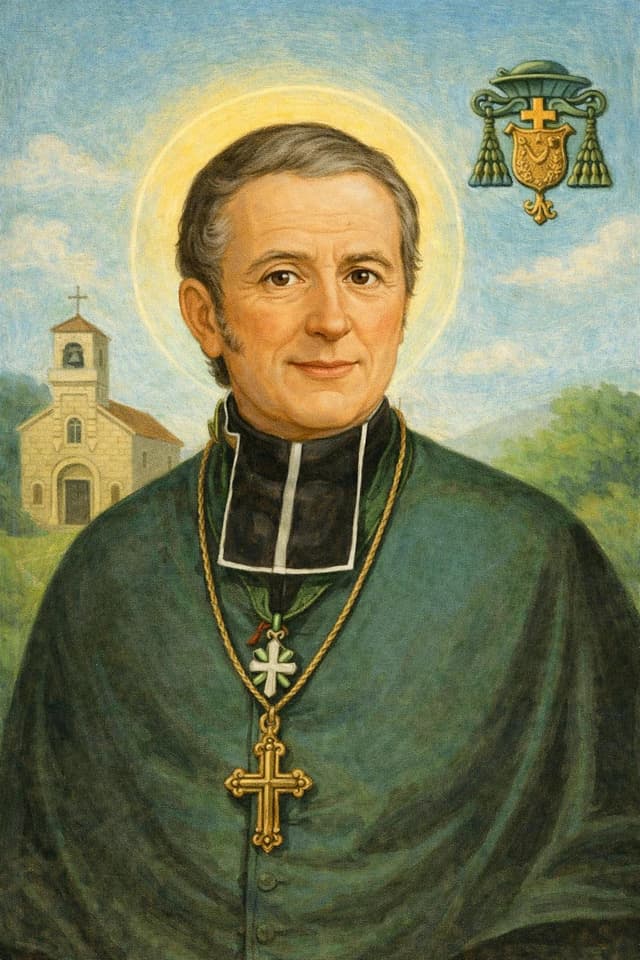 Illustration of Saint Eugene de Mazenod holding a pectoral cross.