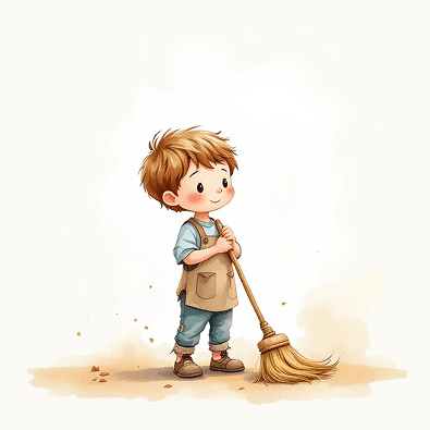 Child practicing the virtue of work.